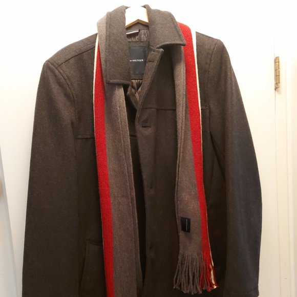 Tommy hilfiger melton wool walking coat with scarf deals